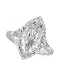 Cubic Zirconia Marquise Halo Ring in Sterling Silver