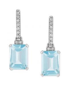 Aquamarine (1-3/4 ct. t.w.) & Diamond (1/20 ct. t.w.) Drop Earrings in 14k White Gold