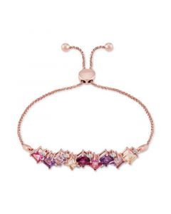 Multi-Gemstone (3-1/3 ct. t.w.) & Diamond (1/10 ct. t.w.) Bolo Bracelet in 18k Rose Gold-Plated Sterling Silver