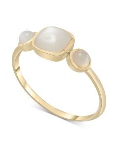 White Moonstone Three Stone Ring in 14k Gold-Plated Sterling Silver