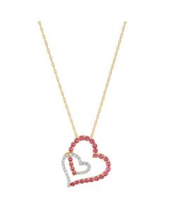 Ruby (5/8 ct. tw.) & Diamond (1/10 ct.tw.) Double Heart 18" Pendant Necklace in 14k Gold