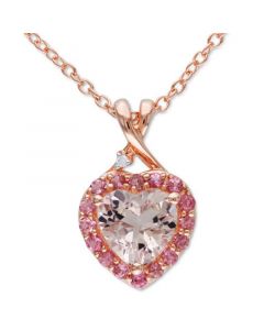 Morganite (1-1/10 ct. t.w.), Pink Tourmaline (1/5 ct. t.w.) & Diamond Accent Heart 18" Pendant Necklace in 18k Rose Gold-Plated Sterling Silver