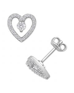 White Topaz (1/3 ct. t.w.) & Diamond (1/5 ct. t.w.) Open Heart Stud Earrings in Sterling Silver