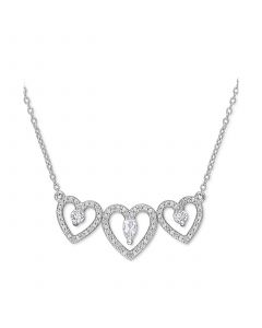 White Topaz (1/2 ct. t.w.) & Diamond (1/5 ct. t.w.) Triple Heart 18" Statement Necklace in Sterling Silver