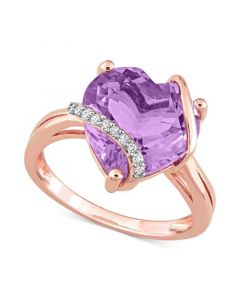 Amethyst (6-1/2 ct. t.w.) & Diamond (1/20 ct. t.w.) Heart Swirl Ring in 18k Rose Gold-Plated Sterling Silver