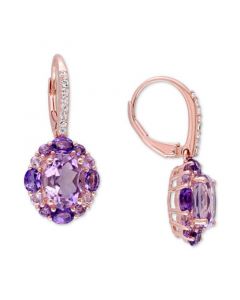 Amethyst (1-1/3 ct. t.w.) & White Topaz (1/6 ct. t.w.) Cluster Leverback Drop Earrings