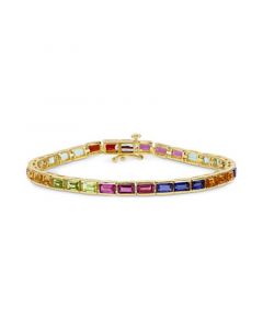 Multi-Gemstone Baguette Link Bracelet in 18k Gold-Plated Sterling Silver