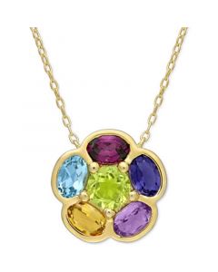 Multi-Gemstone Flower 18" Pendant Necklace (3-3/8 ct. t.w.) in 18k Gold-Plated Sterling Silver