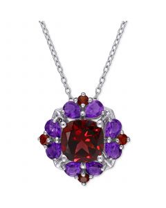 Rhodolite Garnet (3-1/4 ct. t.w.) & Amethyst (1-1/8 ct. t.w.) Cluster 18" Pendant Necklace in Sterling Silver