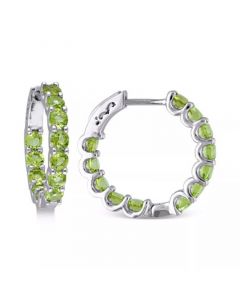 Peridot (3-3/4 ct. t.w.) & White Topaz (1/4 ct. t.w.) Small Hoop Earrings in 18k Rose Gold-Plated Sterling Silver, 0.89" (Also available in Amethyst & Garnet)