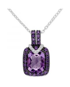 Amethyst (3 ct. t.w.) & Diamond (1/20 ct. t.w.) 18" Pendant Necklace in Sterling Silver