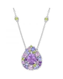 Multi-Gemstone Teardrop Cluster 18" Pendant Necklace (4-5/8 ct. t.w.) in Sterling Silver