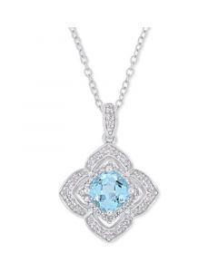 Blue Topaz (1-1/5 ct. t.w.), White Topaz (1/7 ct. t.w.), & Diamond (1/10 ct. t.w.) Quatrefoil 18" Pendant Necklace in Sterling Silver