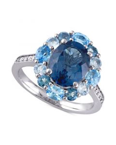 Blue Topaz Oval Halo Statement Ring (5-3/8 ct. t.w.) in Sterling Silver