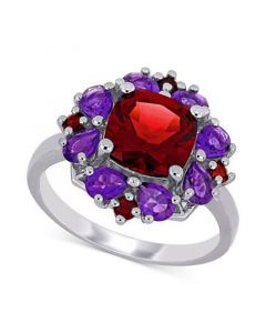 Rhodolite Garnet (3-1/4 ct. t.w.) & Amethyst (1-1/8 ct. t.w.) Cluster Statement Ring in Sterling Silver