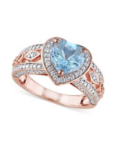 Blue Topaz (2 ct. t.w.) & Diamond (1/10 ct. t.w.) Heart Ring in 18k Rose Gold-Plated Sterling Silver