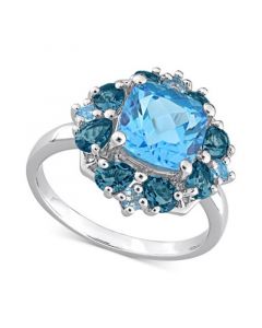 Blue Topaz Halo Ring (4-1/10 ct. t.w.) in Sterling Silver