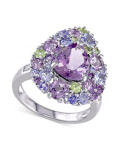 Multi-Gemstone (4-1/3 ct. t.w.) & Diamond Accent Teardrop Cluster Ring in Sterling Silver