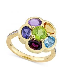 Multi-Gemstone (3-3/8 ct. t.w.) & Diamond (1/20 ct. t.w.) Ring in Gold-Plated Sterling Silver