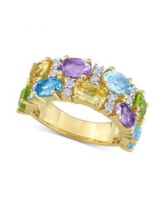 Multi-Gemstone Double Row Statement Ring (5-1/4 ct. t.w.) in 18k Gold-Plated Sterling Silver