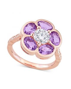 Amethyst (2 ct. t.w.) & White Topaz (1 ct. t.w.) Flower Ring in Rose Gold-Plated Sterling Silver