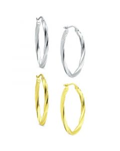 2-Pc. Set Twisted Small Hoop Earrings in Sterling Silver & 18k Gold-Plate, 20mm