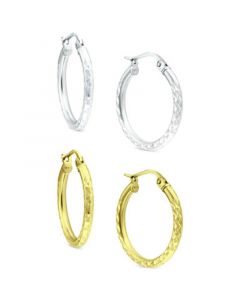 2-Pc. Set Textured Small Hoop Earrings in Sterling Silver & 18k Gold-Plate, 20mm