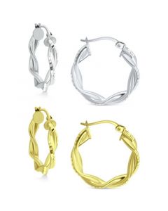 2-Pc. Set Twist Small Hoop Earrings in Sterling Silver & 18k Gold-Plate, 15mm