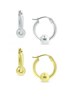 2-Pc. Set Polished Bead Small Hoop Earrings in Sterling Silver & 18k Gold-Plate, 15mm