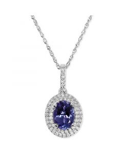 Tanzanite (1-1/4 ct. t.w.) & Diamond (1/5 ct. t.w.) Oval Halo Pendant Necklace in 14k White Gold, 16" + 2" extender