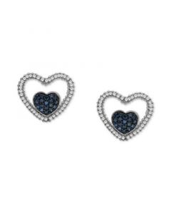 Blue Diamond (1/3 ct. t.w.) & White Diamond (1/6 ct. t.w.) Double Heart Stud Earrings in Sterling Silver