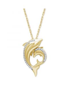 Diamond Dolphin 18" Pendant Necklace (1/4 ct. t.w.) in 14k Gold-Plated Sterling Silver