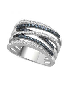 Blue Diamond (1/4 ct. t.w.) & White Diamond (1/4 ct. t.w.) Multirow Statement Ring in Sterling Silver