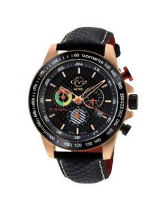 GV2 Men's Scuderia Black Leather Swiss Quartz Strap Watch 45 mm