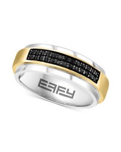 EFFY® Men's Black Sapphire Horizontal Cluster Ring (1/3 ct. t.w.) in Sterling Silver & 14k Gold-Plate