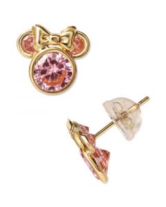 Pink Cubic Zirconia Minnie Mouse Stud Earrings in 14k Gold