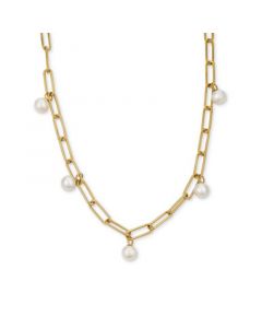 Cultured Freshwater Pearl (7 - 7-1/2mm) Paperclip Link 18" Collar Necklace in 14k Gold-Plated Sterling Silver