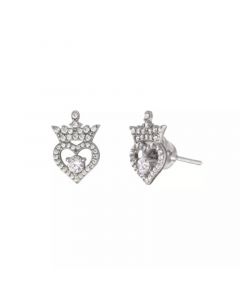 Cubic Zirconia Princess Tiara Heart Stud Earrings in Sterling Silver