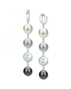 Multicolor Cultured Freshwater Pearl (10mm) Linear Drop Earrings in Sterling Silver