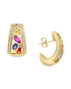 EFFY® Multi-Sapphire (2-1/4 ct. t.w.) & Diamond (1/2 ct. t.w.) Curved Drop Earrings in 14k Yellow Gold