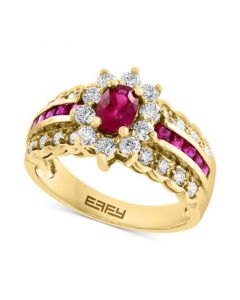 EFFY® Ruby (1-1/4 ct. t.w.) & Diamond (5/8 ct. t.w.) Halo Statement Ring in 14k Gold