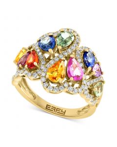 EFFY® Multi-Sapphire (3-5/8 ct. t.w.) & Diamond (5/8 ct. t.w.) Cluster Statement ring in 14k Gold