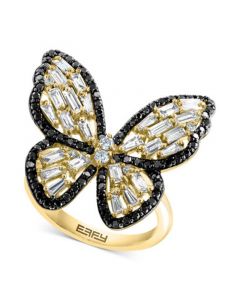 EFFY® White Diamond (1-3/8 ct. t.w.) & Black Diamond (1/5 ct. t.w.) Butterfly Ring in 14k Gold