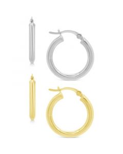 2-Pc. Set Polished Small Hoop Earrings in Sterling Silver & 18k Gold-Plate