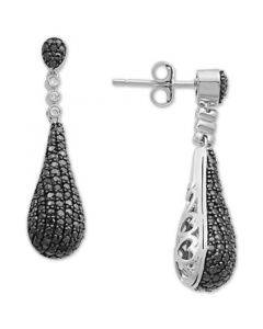 Black Diamond (1/2 ct. t.w.) & White Diamond Accent Elongated Teardrop Drop Earrings in Sterling Silver