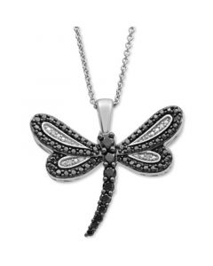 Black Diamond (1/4 ct. t.w.) & White Diamond Accent Dragonfly Pendant Necklace in Sterling Silver, 16" + 2" extender