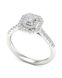 Diamond Emerald-Cut Double Halo Engagement Ring (1/2 ct. t.w.) in 14k White Gold