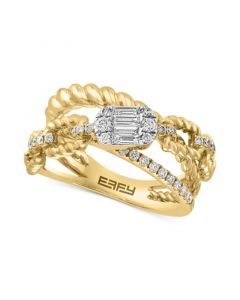 EFFY® Diamond Baguette & Round Open Crossover Ring (1/2 ct. t.w.) in 14k Gold