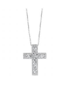 EFFY® Diamond Baguette & Round Cluster 18" Cross Pendant Necklace (1 ct. t.w.) in 14k White Gold