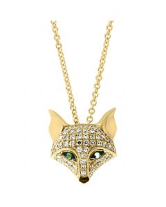 EFFY® Diamond (1/4 ct. t.w.) & Tsavorite Accent Fox 18" Pendant Necklace in 14k Gold